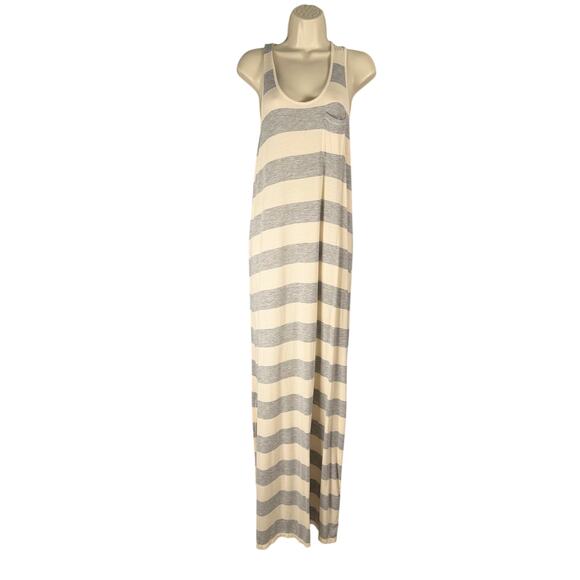 Shimera Maxi Tank Dress Small Gray Cream Modal Soft Knit Side Slits Racerback - Picture 1 of 8